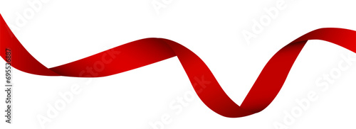 Red ribbon on an isolated background, twisted into a curl. Challon festive realistic ribbon for designs. Vector 
