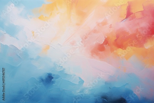 Abstract watercolor background with clouds, blue, pink and peach fuzz design
