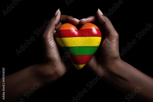 Black History Month background. Hand holding color heart. African American history celebration.