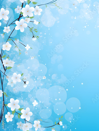 Blue abstract floral background with spring flowers