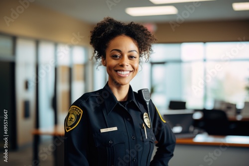 Smiling Police Officer in Uniform at the Station