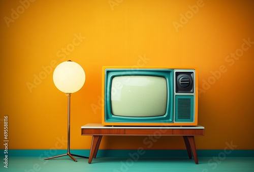 A Vintage TV Sits on a Table in a Vibrant Room Generative AI