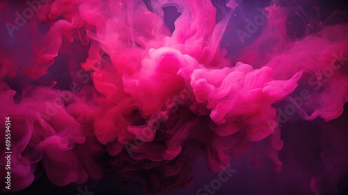  a lot of pink and red smoke floating in the air on a black background with a black background behind it.