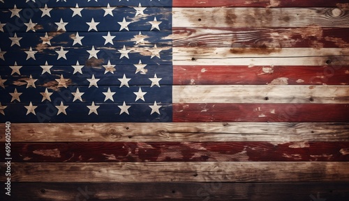 An American Flag on a Wooden Surface Generative AI