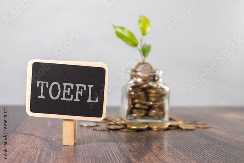 TOEFL - words from wooden blocks with letters, The Test of English as a Foreign Language, TOEFL concept