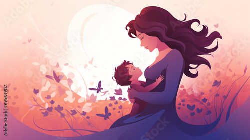 Beautiful mother silhouette with baby Vector illustration