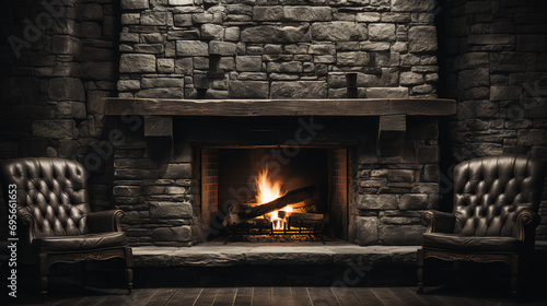 Log cabin - rustic stone fireplace - -resort - vacation - travel - holiday - trip travel - fire