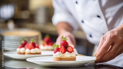 Sweet Symphony: The Chef's Symphony of Flavors with Cheesecake, Juicy Strawberries, and Fluffy Whipped Cream - A Dessert Delight Beyond Compare.