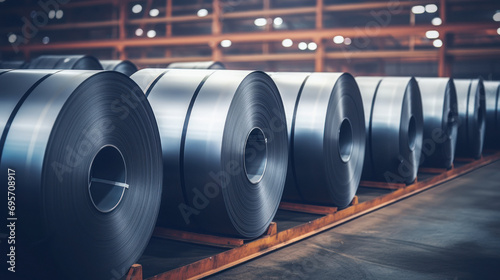 roll of carbon steel sheets at factory.