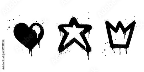 Spray painted graffiti Crown, star and heart drip symbol. isolated on white background. vector illustration