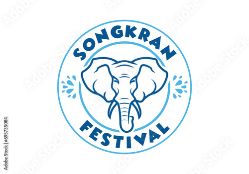 Elephant head line art logo, songkran festival emblem badge vector design