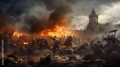 historic battle scene from the medieval era