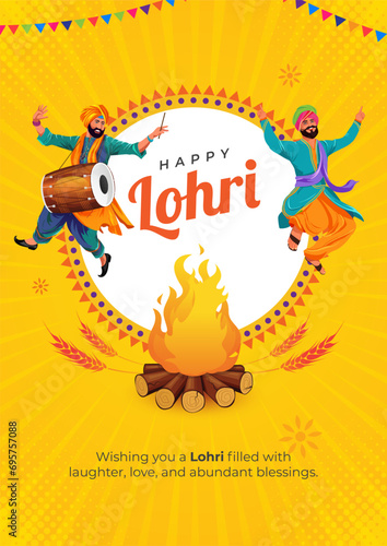 Happy Lohri Festival Poster Design Template Vector Illustration