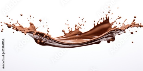 A splash of chocolate on a white surface. Perfect for food and dessert-related projects