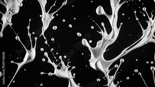 Splashes of white paint on a black horizontal background