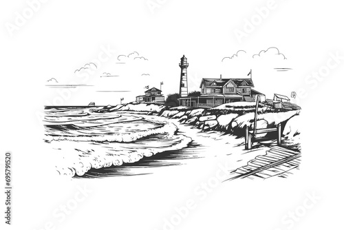 Biset on the seaside sketch hand drawn in doodle style. Vector illustration design.