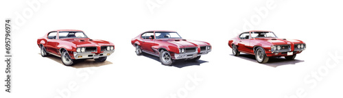 Old 1968 Pontiac GTO car colored pencil drawing. Vector illustration design.