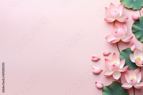 lotus background. Flat lay, top view. Copy space