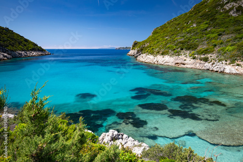 Morski krajobraz, urlop w Grecji, piękna wyspa Korfu