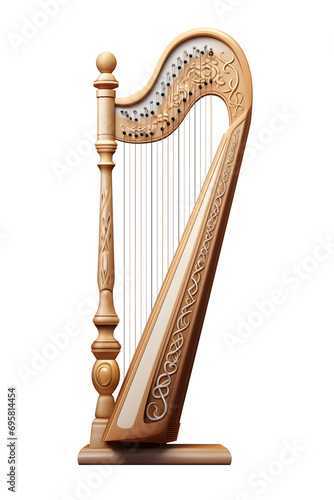 Classic Wooden Harp Isolated on Transparent Background - Musical Purity, Orchestral Beauty, Instrumental Craftsmanship, Symphonic Grace, Cultural Icon