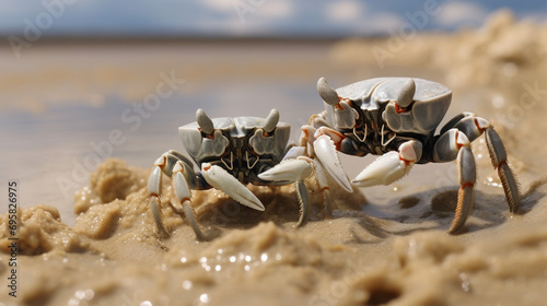 Fiddler crabs, Ghost crabs on mud beach. Generative AI
