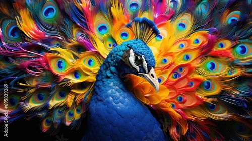 Beautiful abstract peacock made out of colorful paint