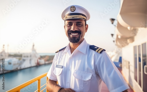 young indian cargo ship captain standing on ship