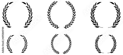 Collection of different black and white silhouette circular laurel foliate. Vector illustration