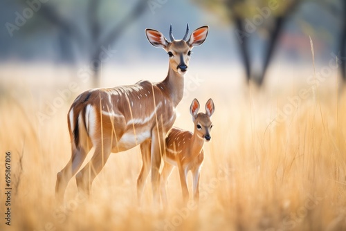 impala mother with young fawn