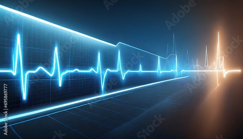 cardiogram cardiograph oscilloscope screen blue illustration background emergency ekg monitoring blue glowing neon heart pulse heart beat electrocardiogram