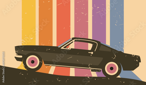 Vintage style colorful car illustration