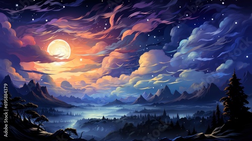 Abstract Background Night Sky Stars Panorama, Background Banner HD, Illustrations , Cartoon style