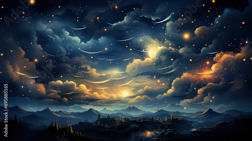 Background Night Sky Many Stars, Background Banner HD, Illustrations , Cartoon style