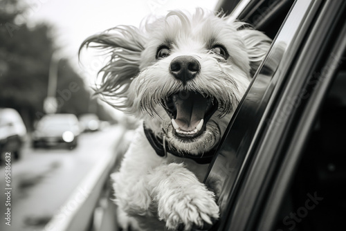 miniature schnauzer puppy in car