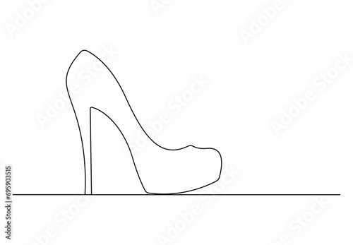 Continuous single line drawing of woman shoes icon. Isolated on white background vector illustration. Pro vector.
