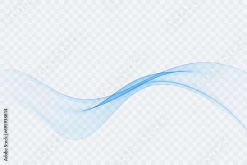 Blue transparent wave flow on transparent background, abstract blue wave design element.