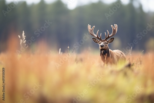 elk bull bugling during rut in open field