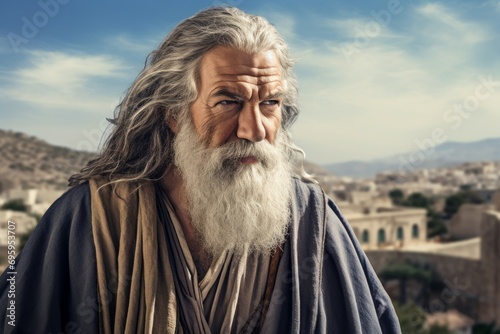 Scholarly Old man ancient greek city. Roma people. Generate Ai
