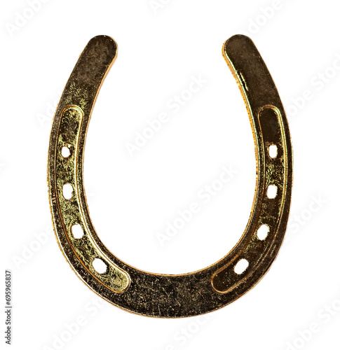 Lucky golden horseshoe isolated on white or transparent background.
