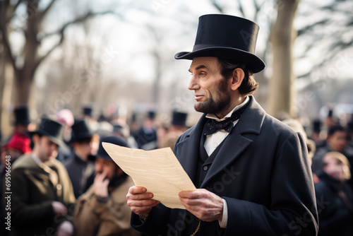 Abraham Lincoln impersonator reading Gettysburg Address 