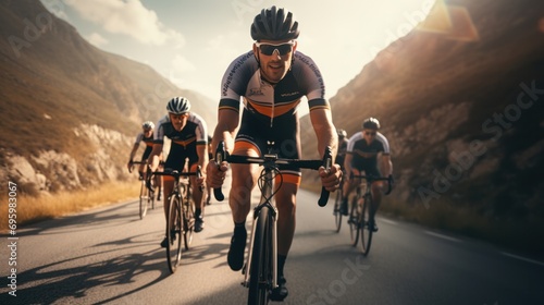 Athletic cyclist cycling road bike on transparent sport background