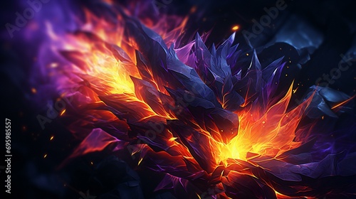Fiery dragon creature. An abstract and fiery composition featuring a dragon creature in shades of red and orange, creating a visually striking and mythical design