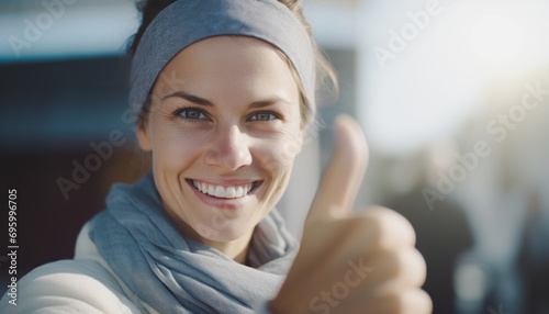 Woman show thumbs up positive feedback, Satisfied lady showing OK gesture, Excellent or good review result concept, Customer giving rating for experience or quality product and service, Opinion survey