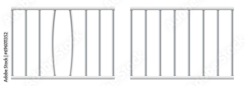 Set of realistic prison metal bars isolated on transparent background. Iron jail cage. Prison fence jail. Template design for criminal or sentence. Metal rods. Steel jail cell. Vector illustration