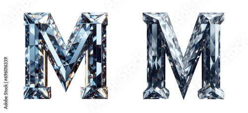 diamond alphabet - letter M - 3D isolated transparent background PNG - cristal letter M from the alphabet - Glass M letter