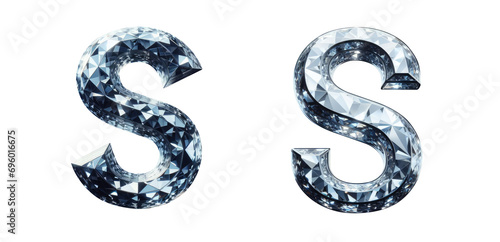 diamond alphabet - letter S - 3D isolated transparent background PNG - cristal letter S from the alphabet - Glass S letter