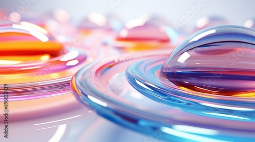 Fondo de formas orgánicas de vidrios con reflejos coloridos. Ilustración 3d. Generado por IA.
