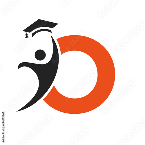Education Logo On Letter O With Graduation Hat Icon. Graduation Symbol