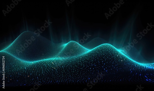 Green light waves technology background.