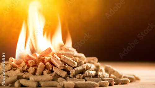 Burning Elegance: Enchanting Flames Embrace Wood Pellet Pile. Generative AI